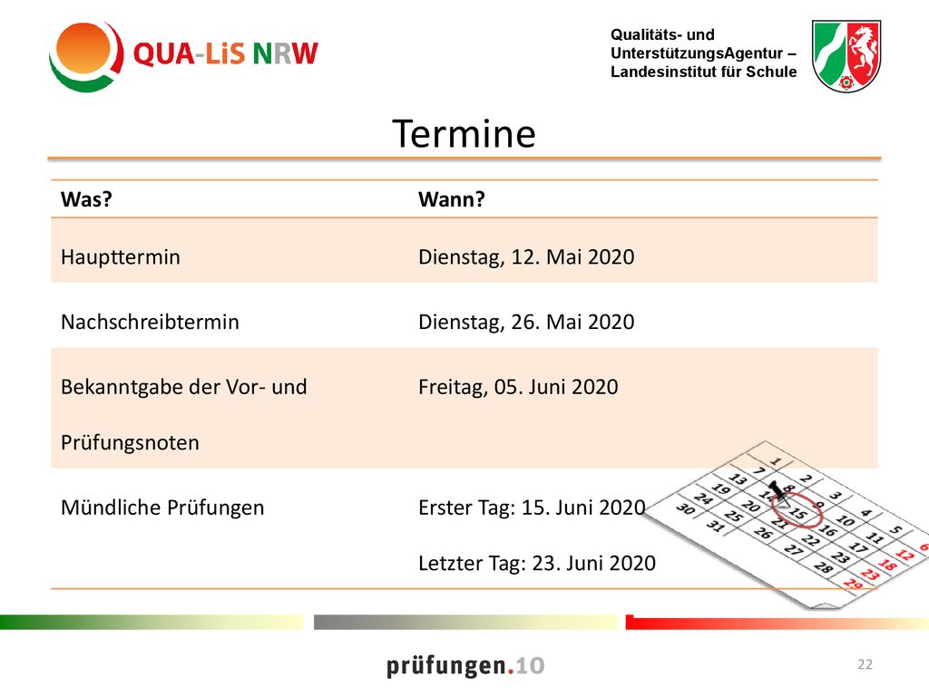 Termine Was Wann Haupttermin Dienstag, 12. Mai 2020