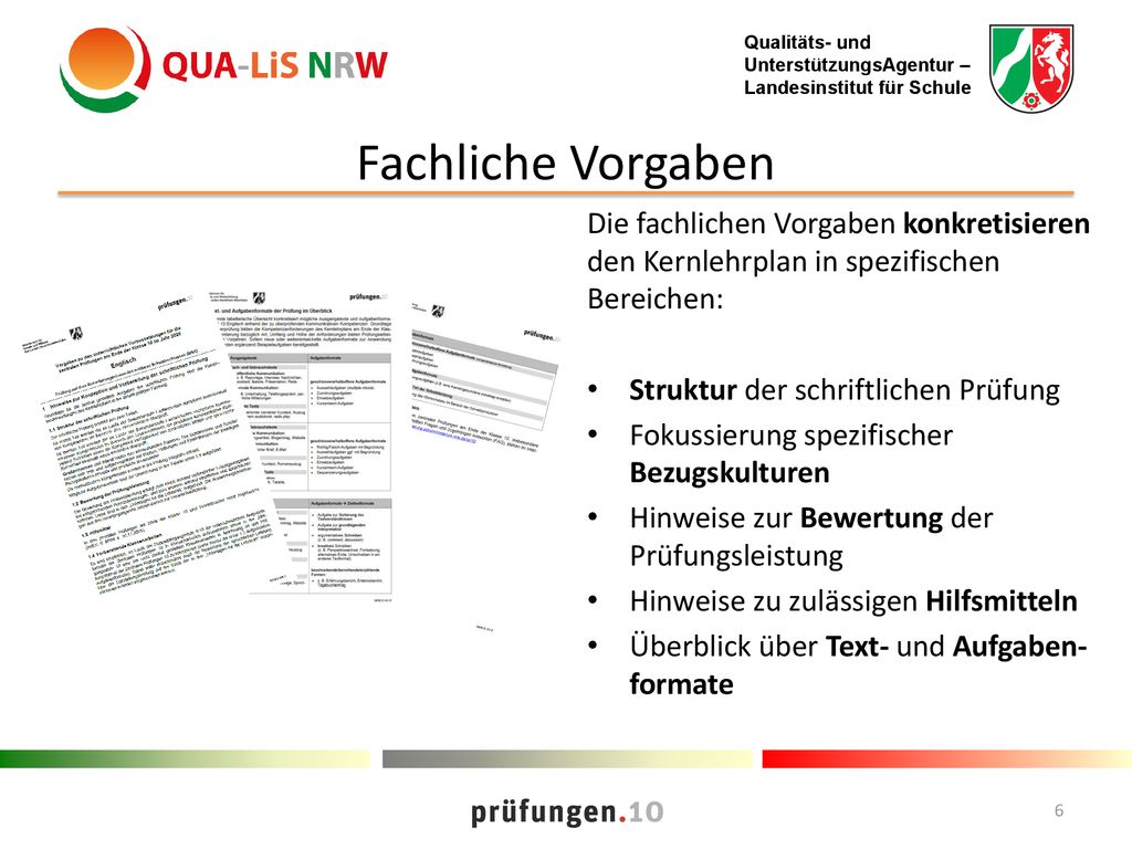 Fachliche Vorgaben Die fachlichen Vorgaben konkretisieren den Kernlehrplan in spezifischen Bereichen: