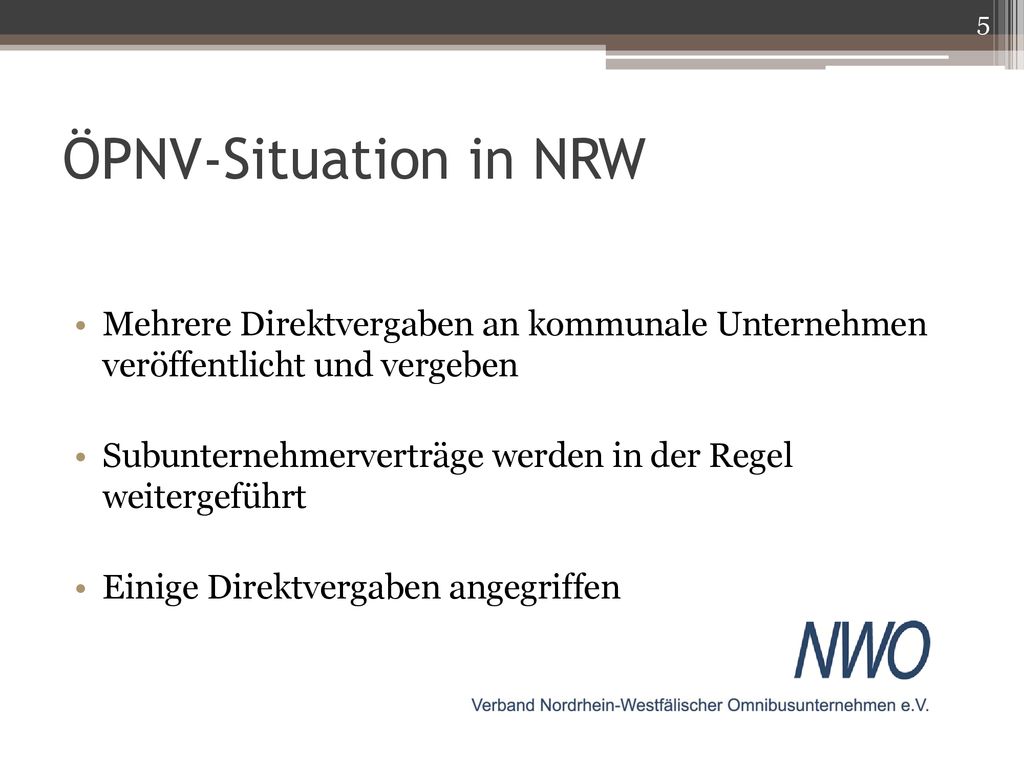 ÖPNV-Situation in NRW Mehrere Direktvergaben an kommunale Unternehmen veröffentlicht und vergeben.