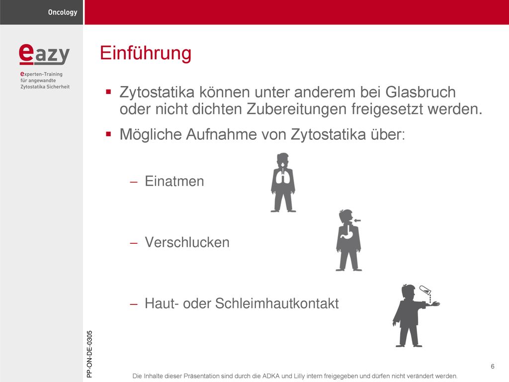 Einführung Zytostatika können unter anderem bei Glasbruch oder nicht dichten Zubereitungen freigesetzt werden.