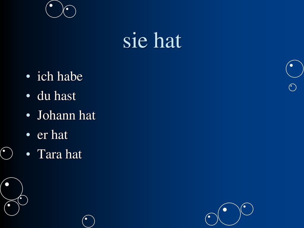 sie hat ich habe du hast Johann hat er hat Tara hat