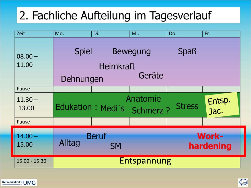 2. Fachliche Aufteilung im Tagesverlauf