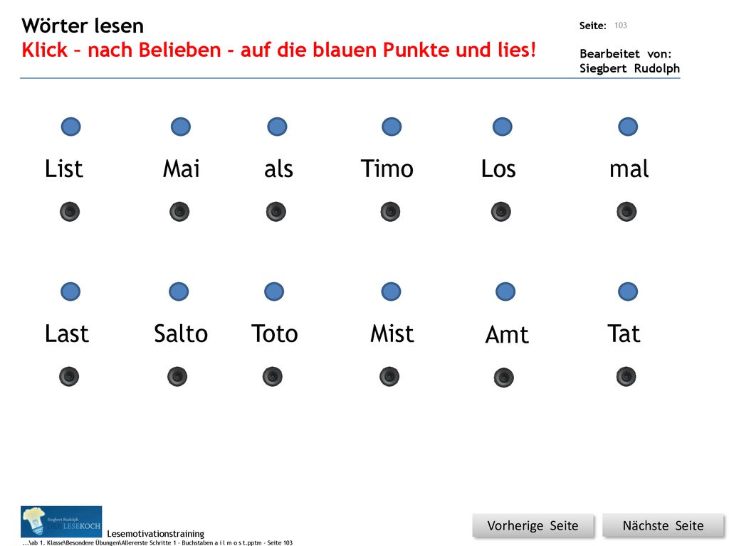 List Mai als Timo Los mal Last Salto Toto Mist Amt Tat Wörter lesen