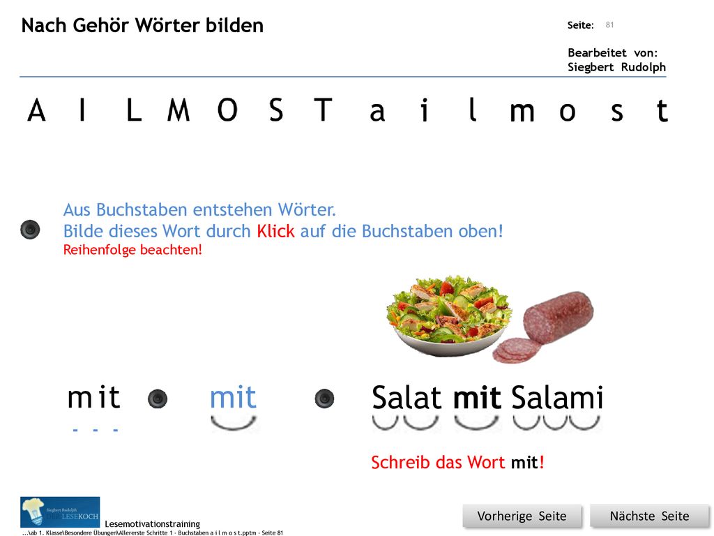 i m t m i t mit Salat mit Salami Nach Gehör Wörter bilden