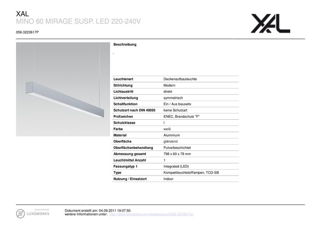 XAL MINO 60 MIRAGE SUSP. LED V P Beschreibung -