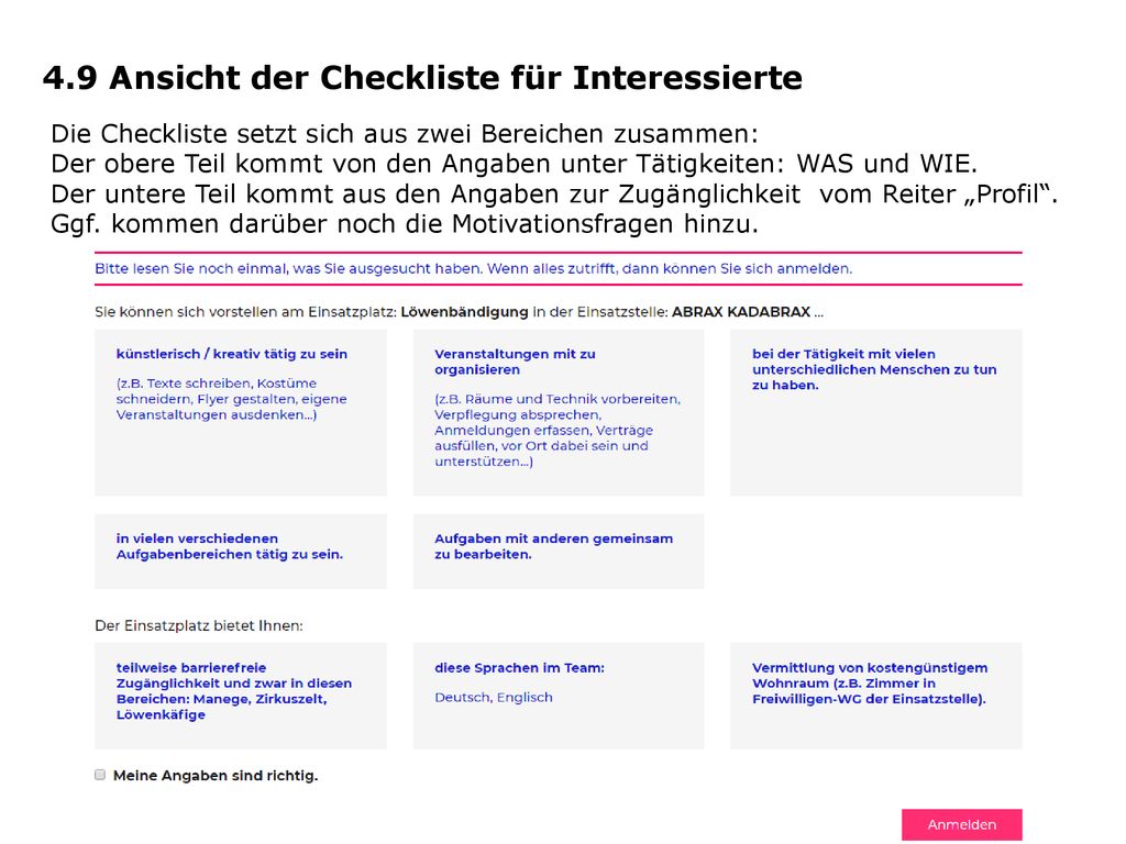 4.9 Ansicht der Checkliste für Interessierte