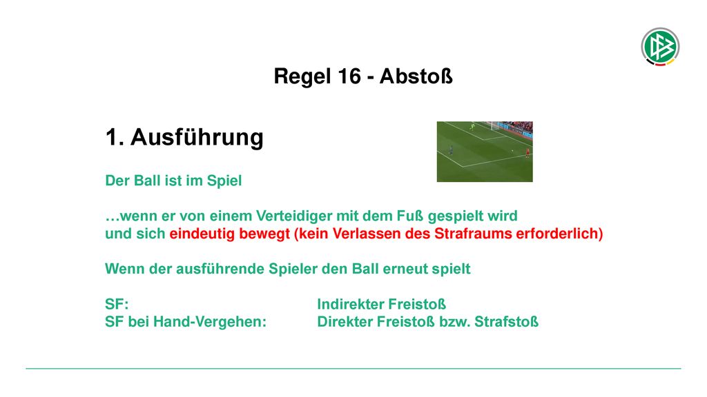 1. Ausführung Regel 16 - Abstoß Der Ball ist im Spiel