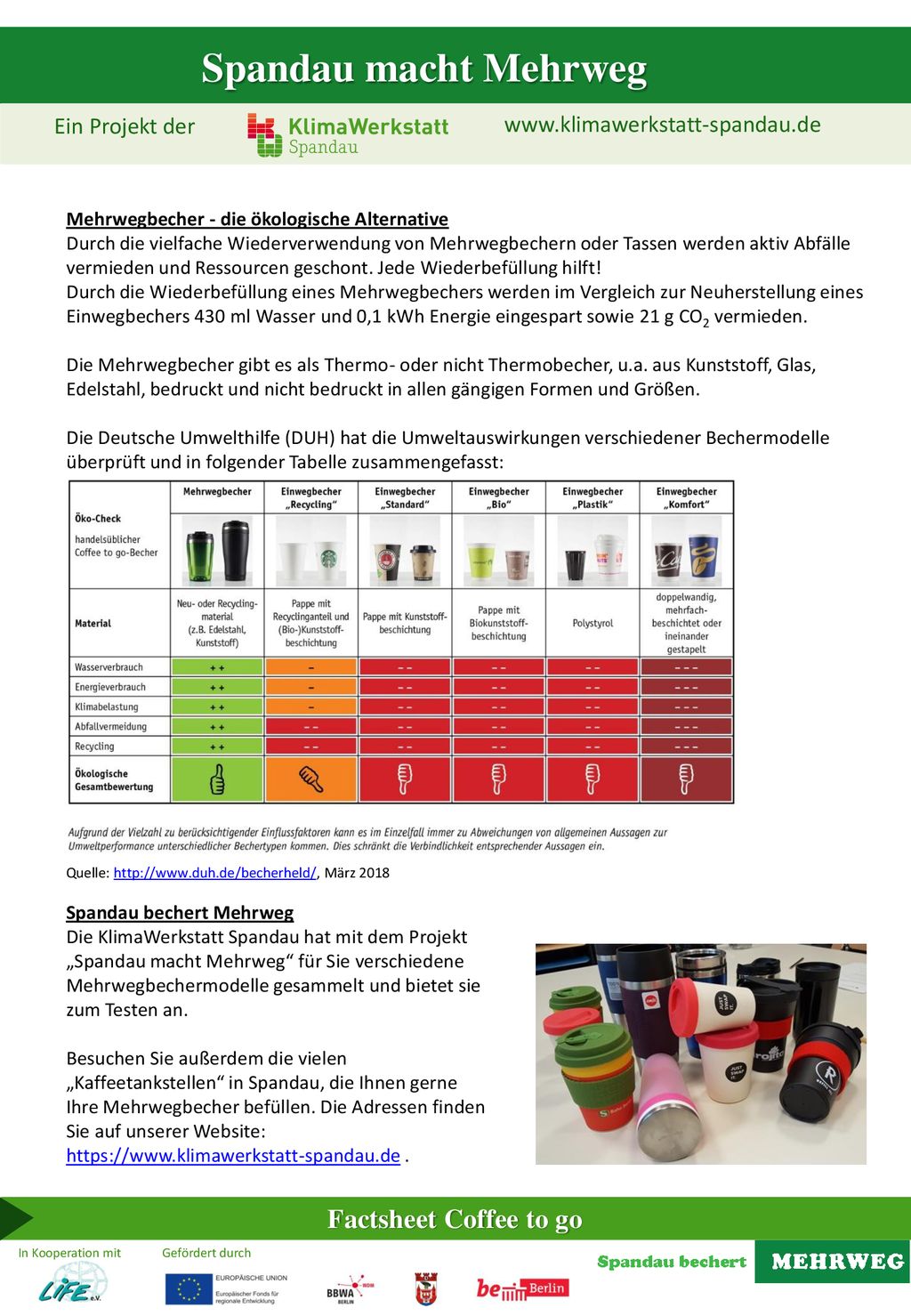 Spandau macht Mehrweg Factsheet Coffee to go Ein Projekt der