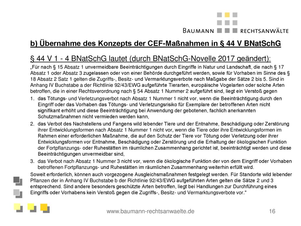 b) Übernahme des Konzepts der CEF-Maßnahmen in § 44 V BNatSchG
