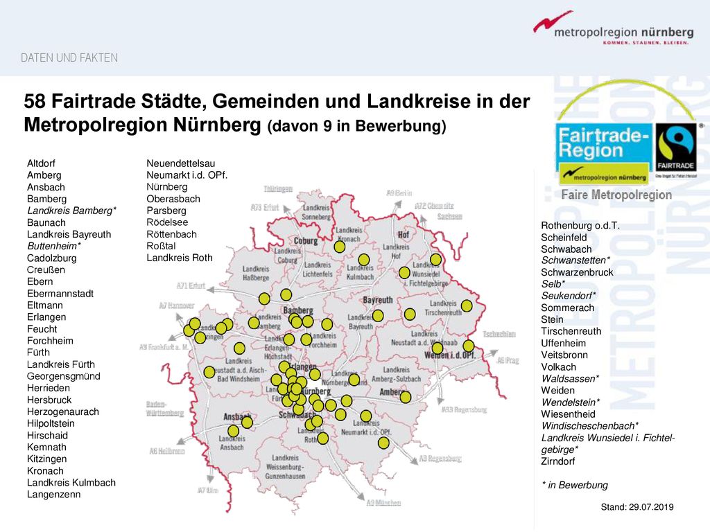 DATEN UND FAKTEN 58 Fairtrade Städte, Gemeinden und Landkreise in der Metropolregion Nürnberg (davon 9 in Bewerbung)