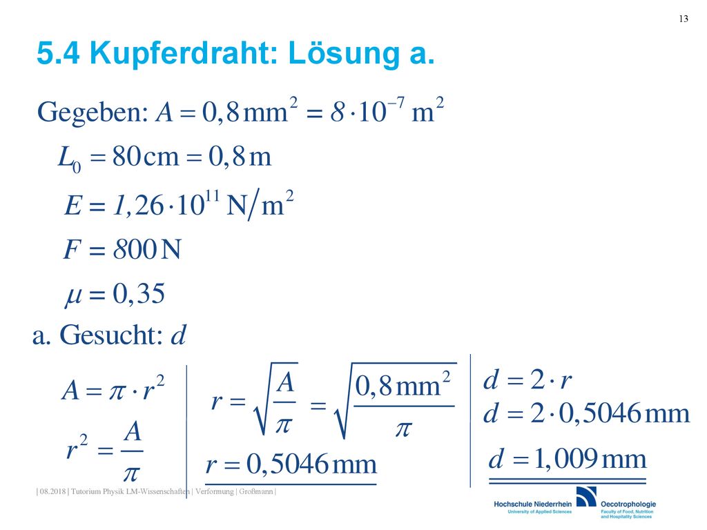 5.4 Kupferdraht: Lösung a. | | Tutorium Physik LM-Wissenschaften | Verformung | Großmann |