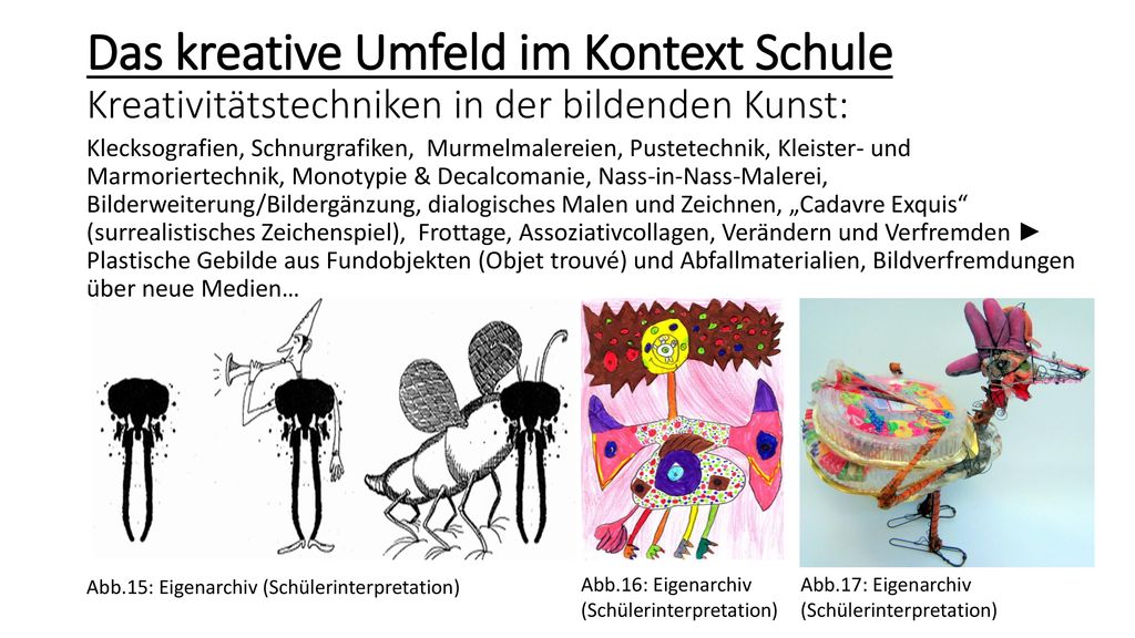 Das kreative Umfeld im Kontext Schule Kreativitätstechniken in der bildenden Kunst: