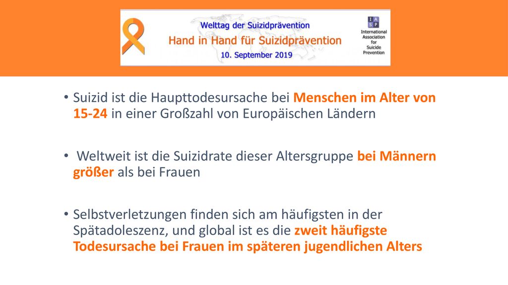 Suizid ist die Haupttodesursache bei Menschen im Alter von in einer Großzahl von Europäischen Ländern