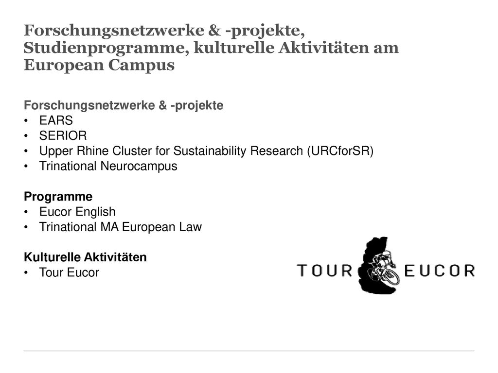 Forschungsnetzwerke & -projekte, Studienprogramme, kulturelle Aktivitäten am European Campus