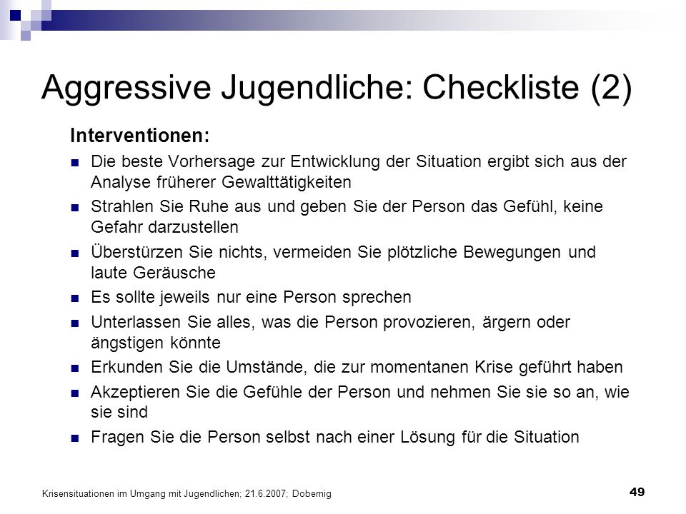 Aggressive Jugendliche: Checkliste (2)