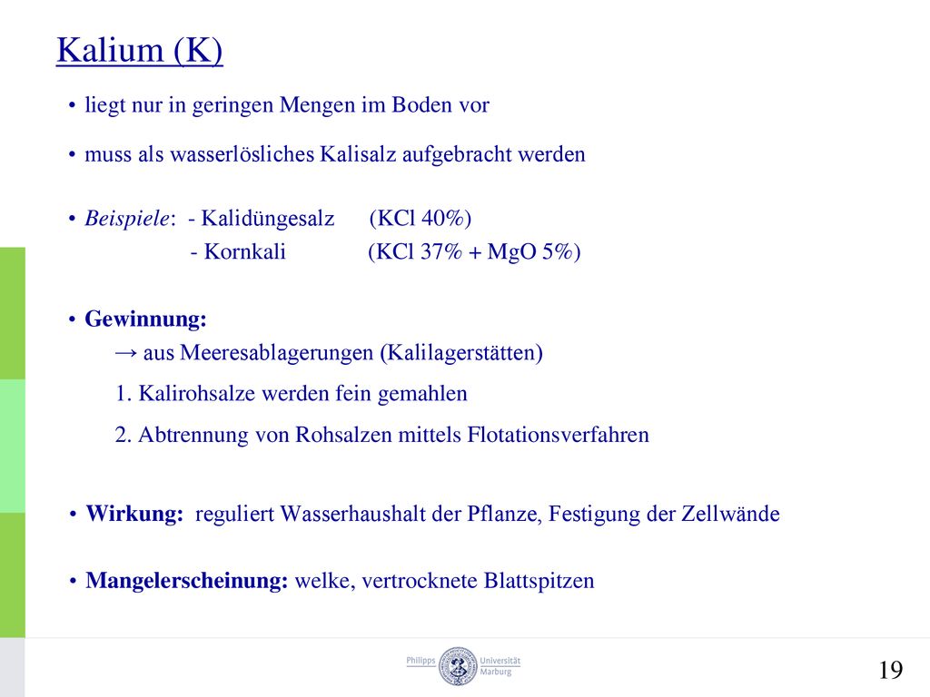 Kalium (K) liegt nur in geringen Mengen im Boden vor