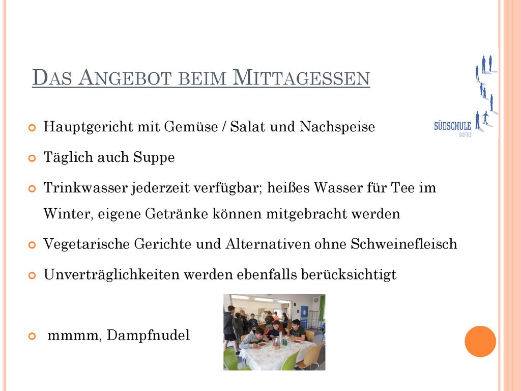 Das Angebot beim Mittagessen