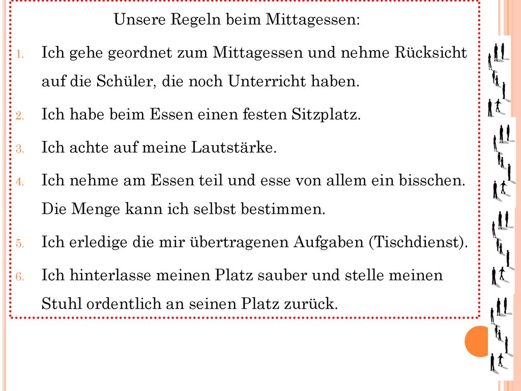 Unsere Regeln beim Mittagessen: