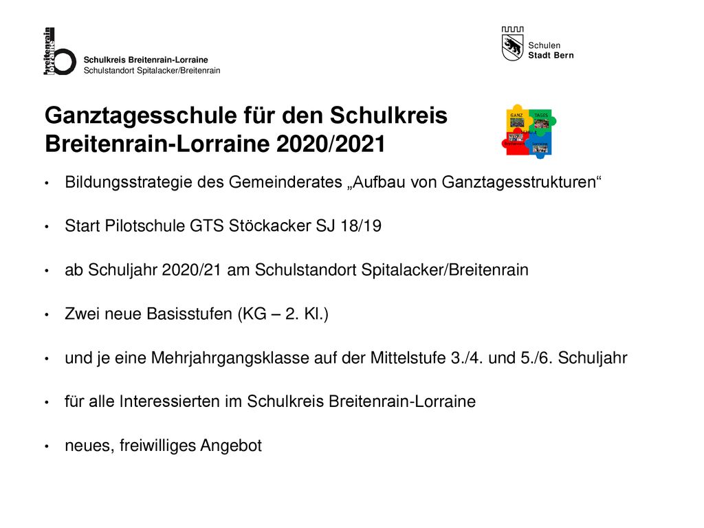 Ganztagesschule für den Schulkreis Breitenrain-Lorraine 2020/2021