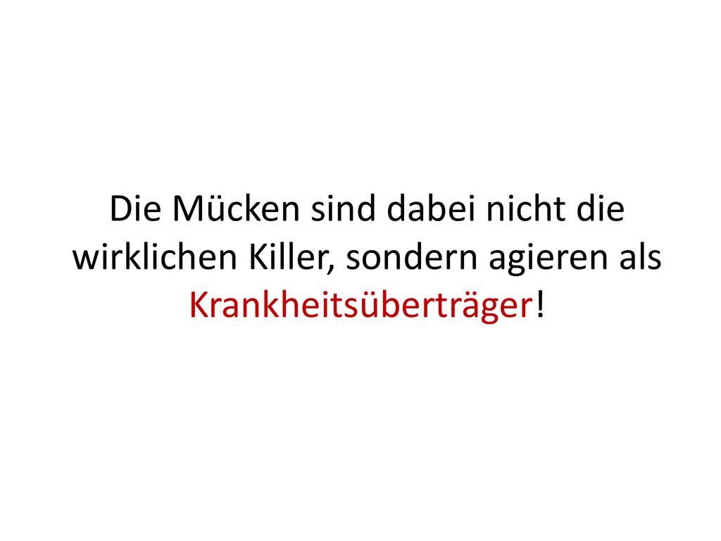 Die Mücken sind dabei nicht die wirklichen Killer, sondern agieren als Krankheitsüberträger!