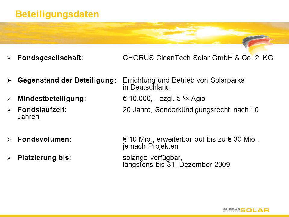 Beteiligungsdaten Fondsgesellschaft: CHORUS CleanTech Solar GmbH & Co. 2. KG.