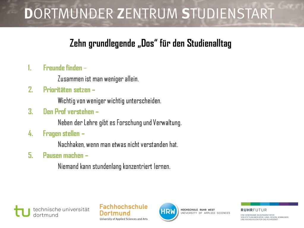Zehn grundlegende „Dos für den Studienalltag
