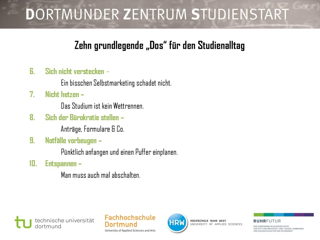 Zehn grundlegende „Dos für den Studienalltag