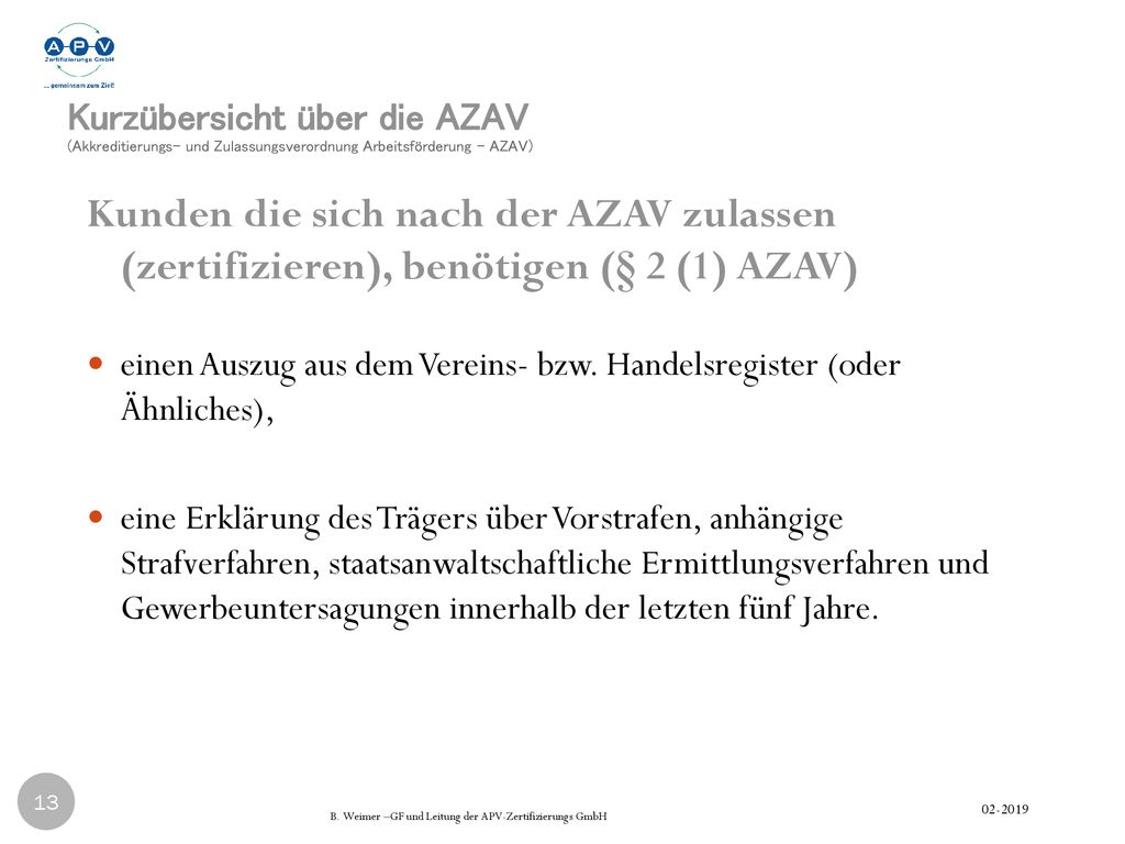 Kurzübersicht über die AZAV (Akkreditierungs- und Zulassungsverordnung Arbeitsförderung - AZAV)