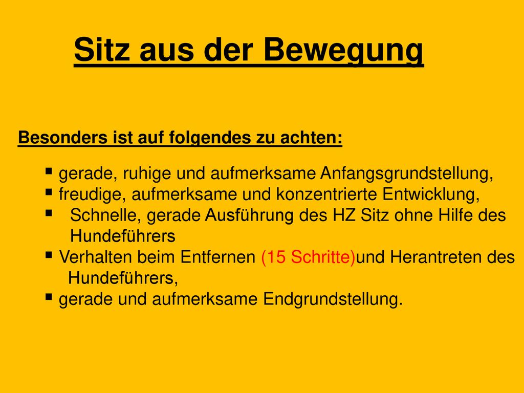 Sitz aus der Bewegung Besonders ist auf folgendes zu achten: