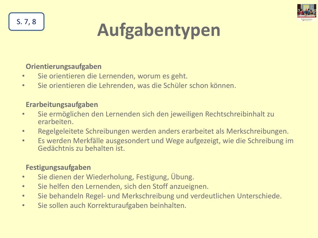 Aufgabentypen S. 7, 8 Orientierungsaufgaben