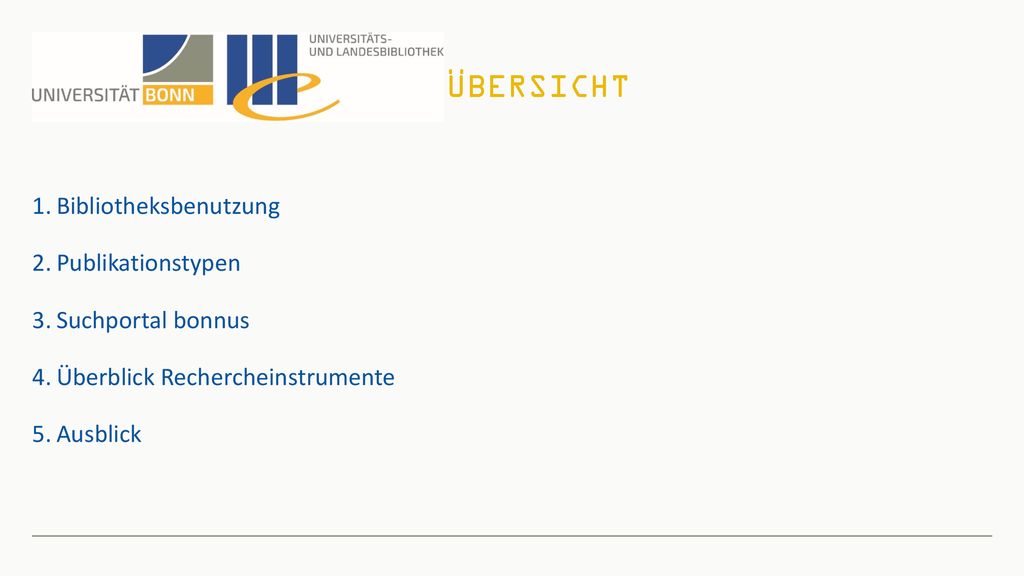 Übersicht Bibliotheksbenutzung Publikationstypen Suchportal bonnus