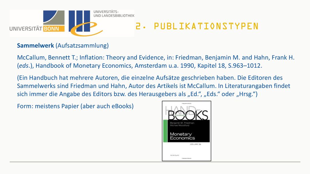 2. Publikationstypen Sammelwerk (Aufsatzsammlung)