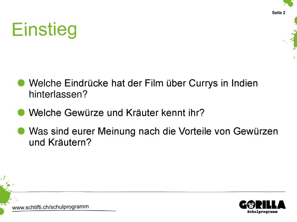 Einstieg Welche Eindrücke hat der Film über Currys in Indien hinterlassen Welche Gewürze und Kräuter kennt ihr