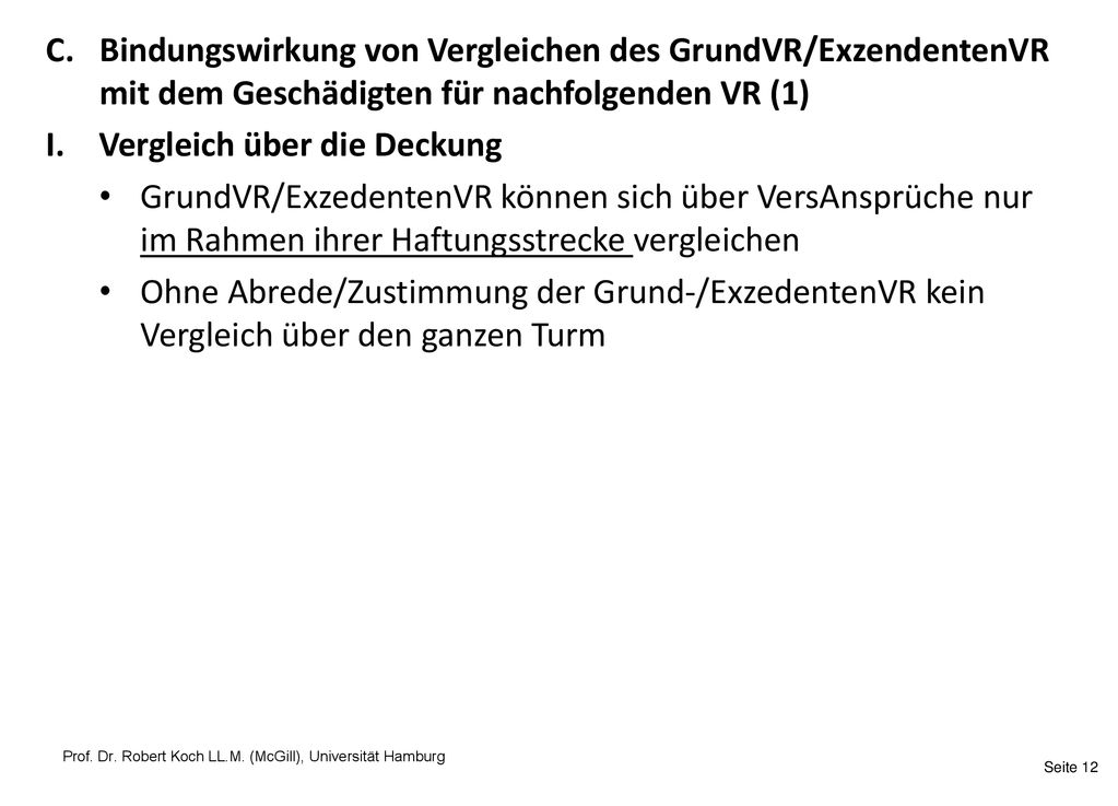 Bindungswirkung von Vergleichen des GrundVR/ExzendentenVR mit dem Geschädigten für nachfolgenden VR (1)