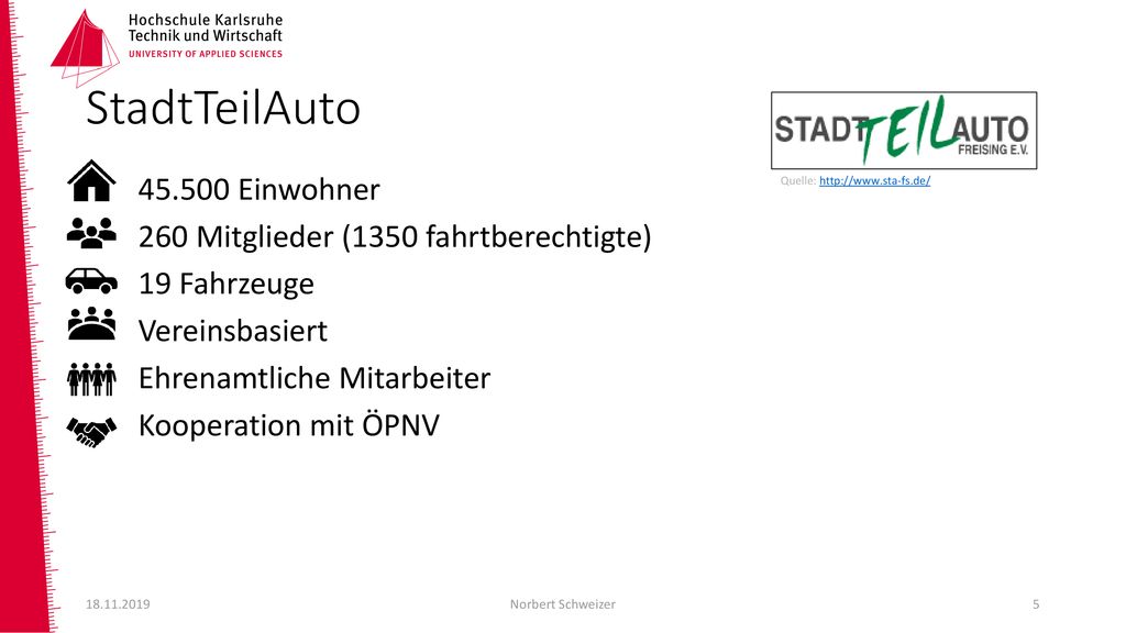 StadtTeilAuto Einwohner 260 Mitglieder (1350 fahrtberechtigte) 19 Fahrzeuge Vereinsbasiert Ehrenamtliche Mitarbeiter Kooperation mit ÖPNV