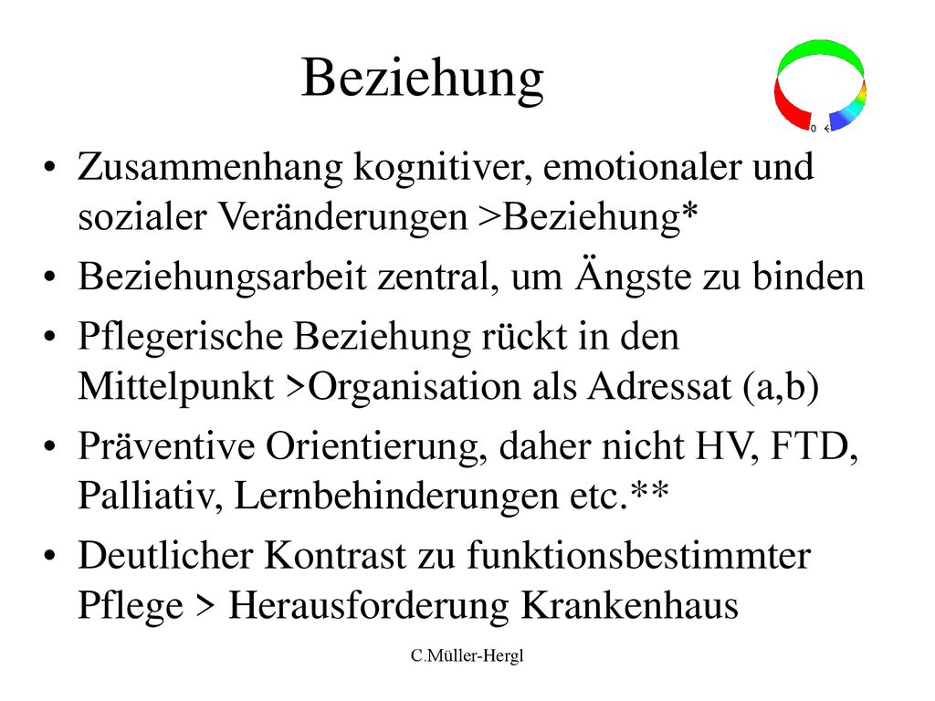 Beziehung Zusammenhang kognitiver, emotionaler und sozialer Veränderungen >Beziehung* Beziehungsarbeit zentral, um Ängste zu binden.