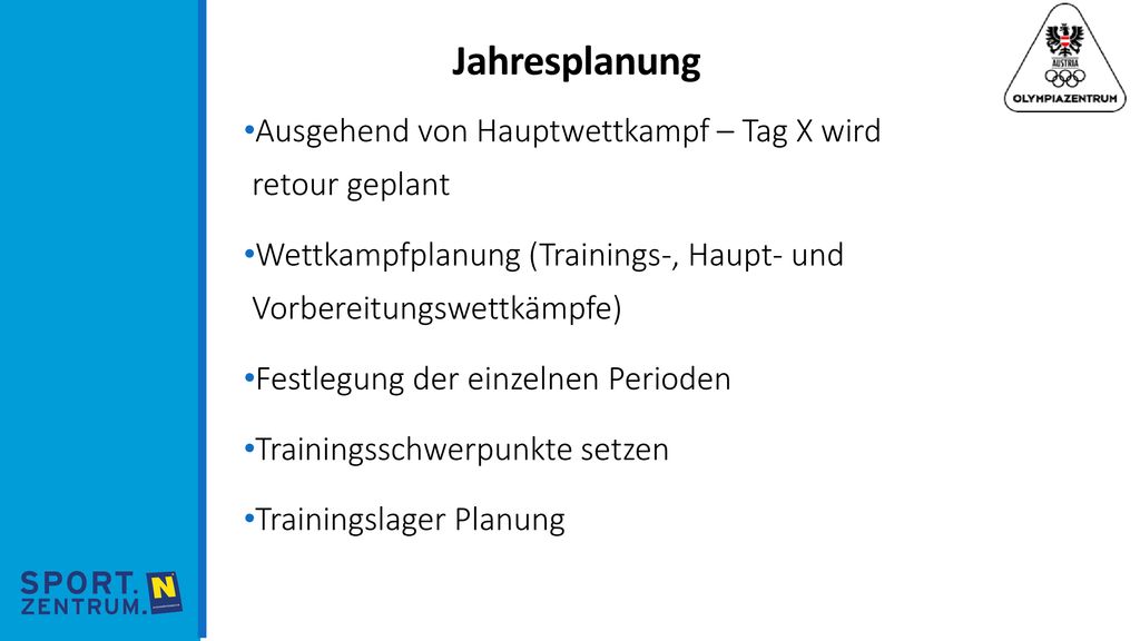Jahresplanung Ausgehend von Hauptwettkampf – Tag X wird retour geplant