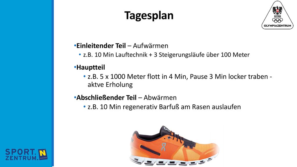 Tagesplan Einleitender Teil – Aufwärmen Hauptteil