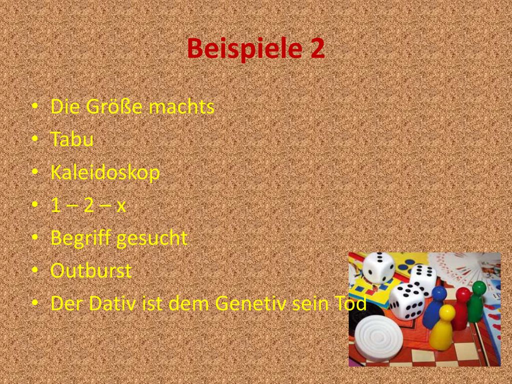 Beispiele 2 Die Größe machts Tabu Kaleidoskop 1 – 2 – x