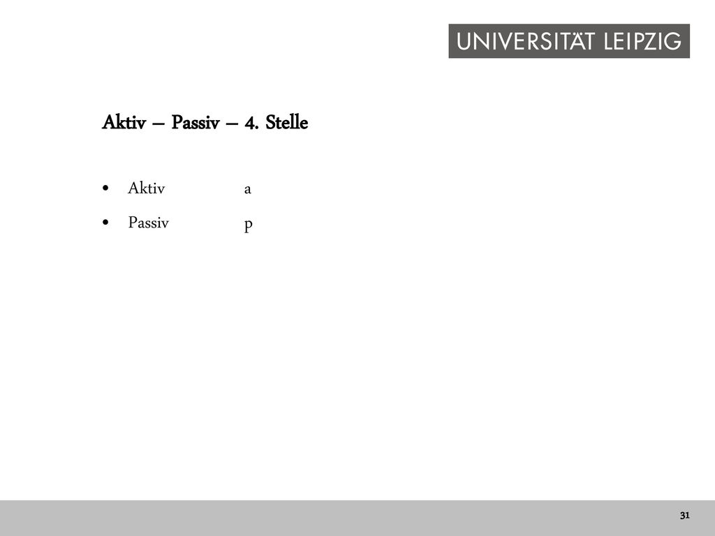 Aktiv – Passiv – 4. Stelle Aktiv a Passiv p