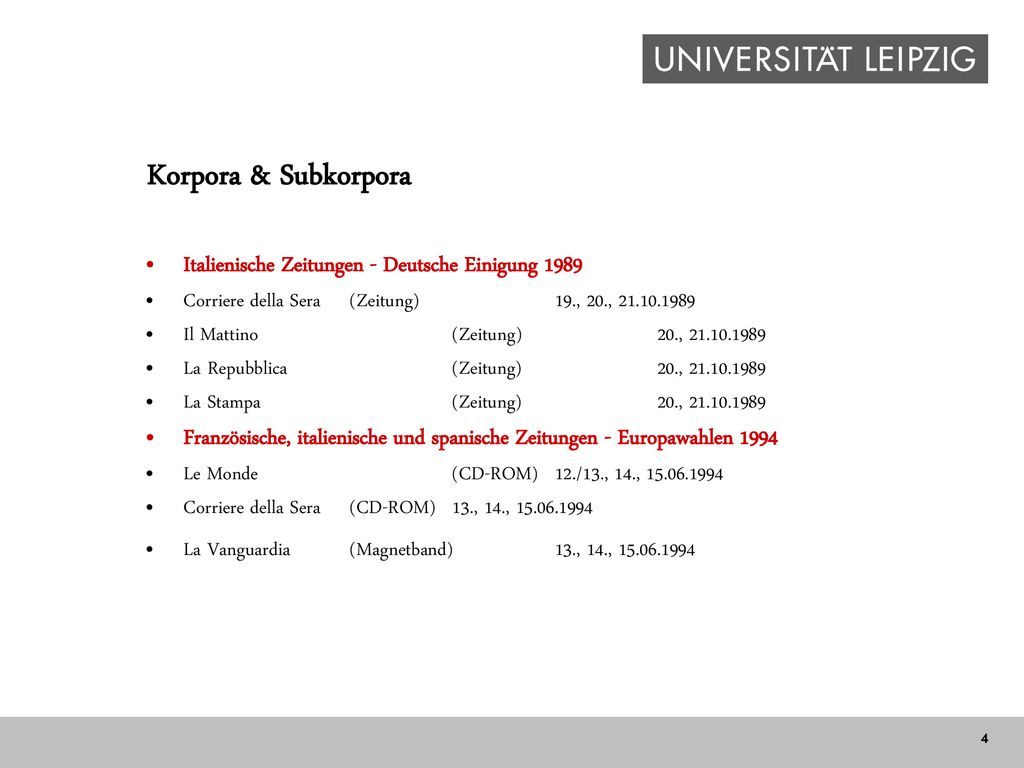 Korpora & Subkorpora Italienische Zeitungen - Deutsche Einigung 1989