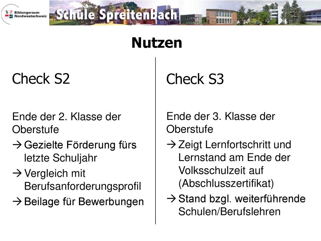 Nutzen Check S2 Check S3 Ende der 2. Klasse der Oberstufe