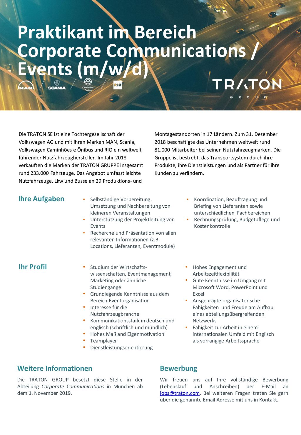Praktikant im Bereich Corporate Communications / Events (m/w/d)