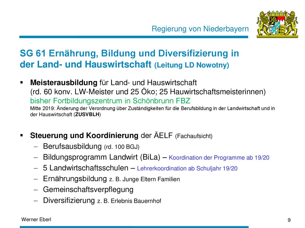 SG 61 Ernährung, Bildung und Diversifizierung in der Land- und Hauswirtschaft (Leitung LD Nowotny)