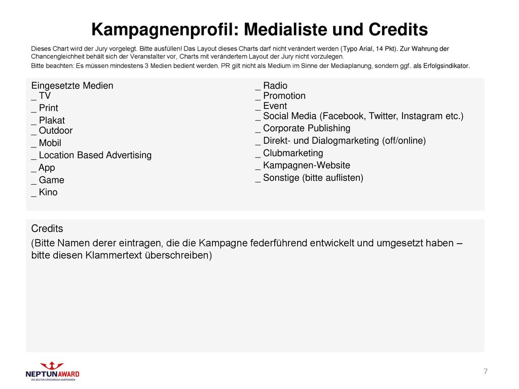Kampagnenprofil: Medialiste und Credits