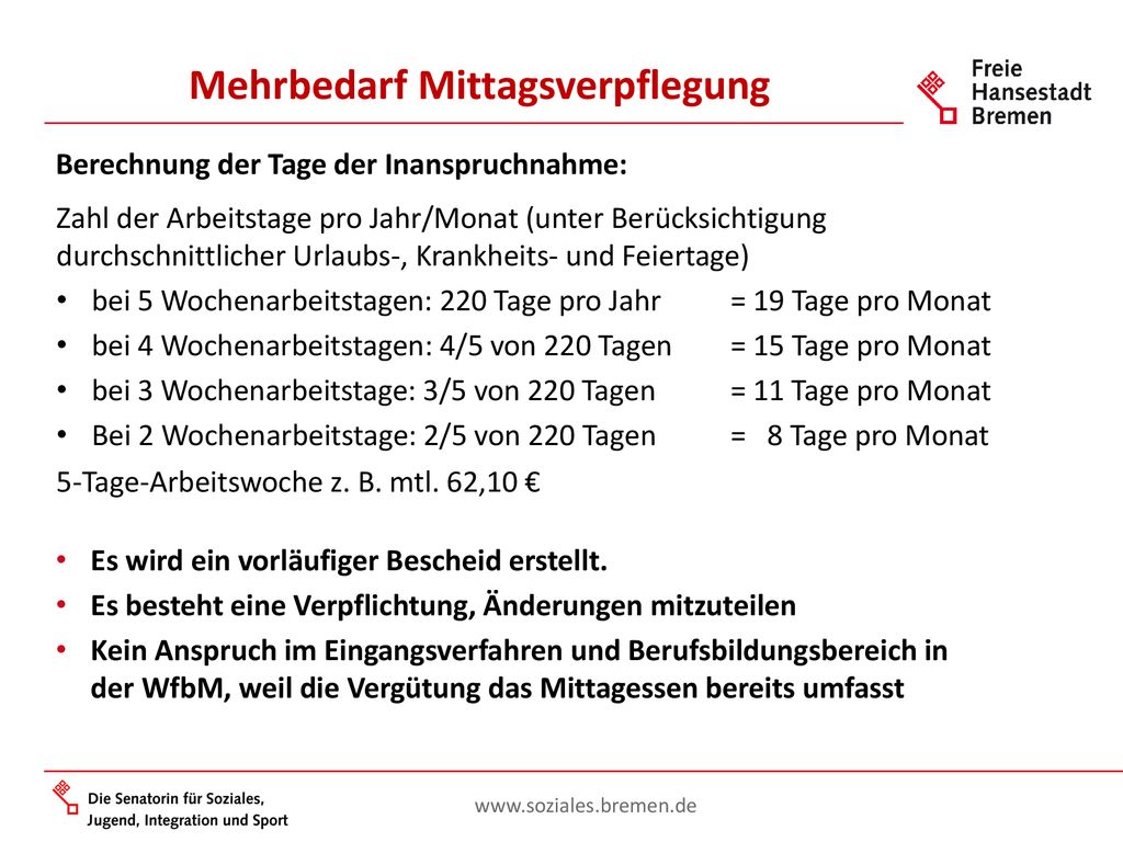 Mehrbedarf Mittagsverpflegung
