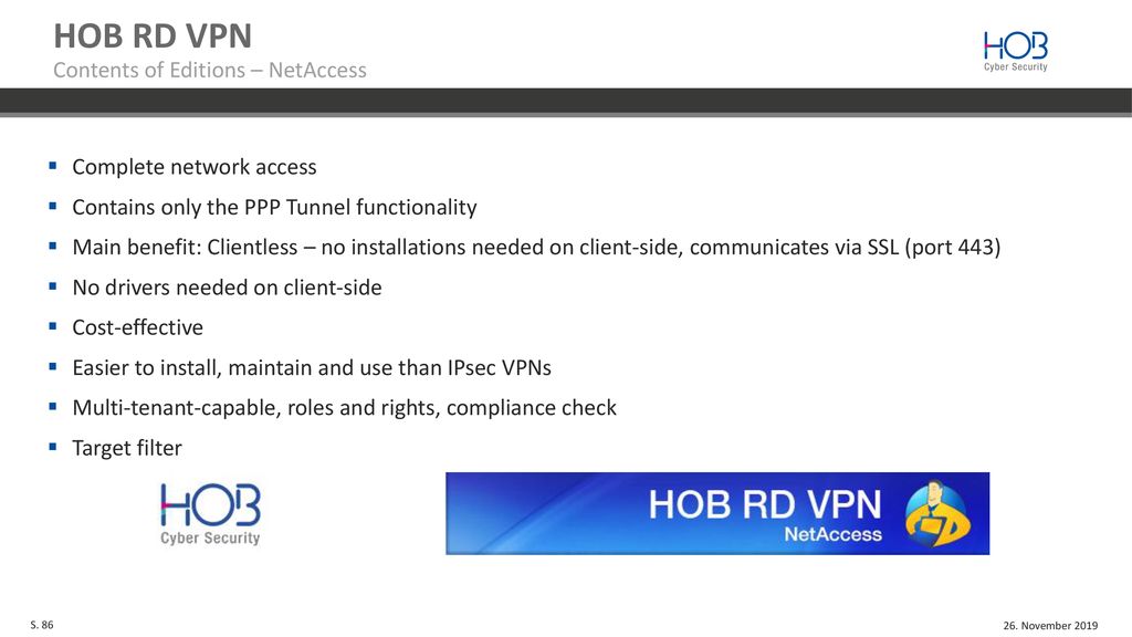 HOB RD VPN Contents of Editions – NetAccess Complete network access