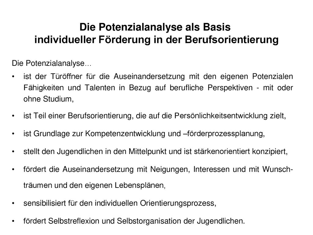 Die Potenzialanalyse als Basis individueller Förderung in der Berufsorientierung