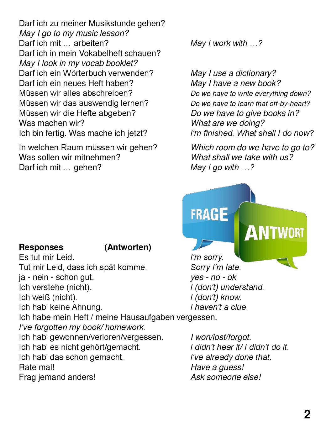 2 Darf ich zu meiner Musikstunde gehen May I go to my music lesson
