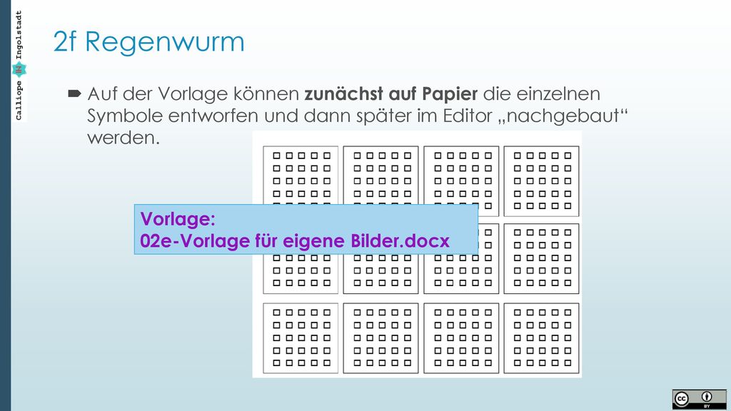 2f Regenwurm Auf der Vorlage können zunächst auf Papier die einzelnen Symbole entworfen und dann später im Editor „nachgebaut werden.